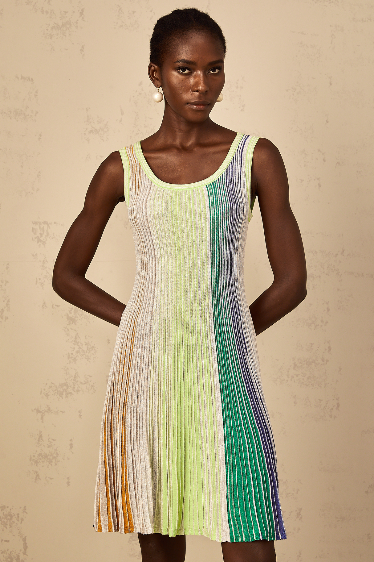 Aurohaya Amaryllis Green Sequin Striped Knit Mini Dress
