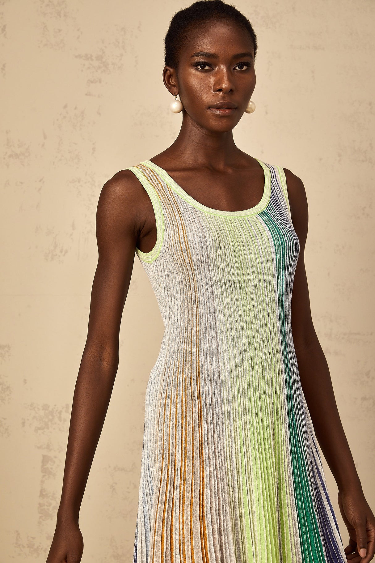 Aurohaya Amaryllis Green Sequin Striped Knit Mini Dress