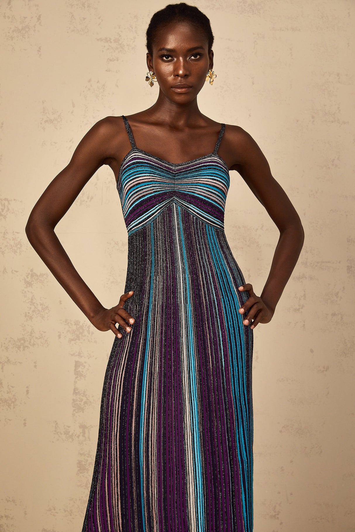 Aurohaya Bruyère Purple Sequin Striped Knit Maxi Dress