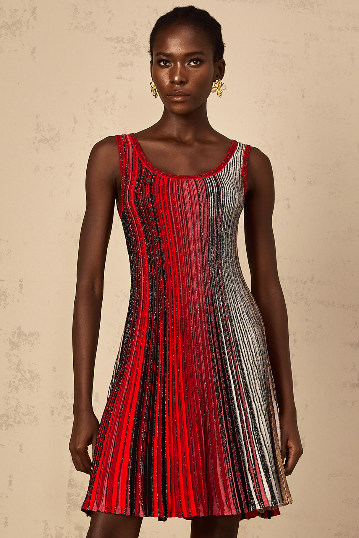 Aurohaya Amaryllis Red Sequin Striped Knit Mini Dress