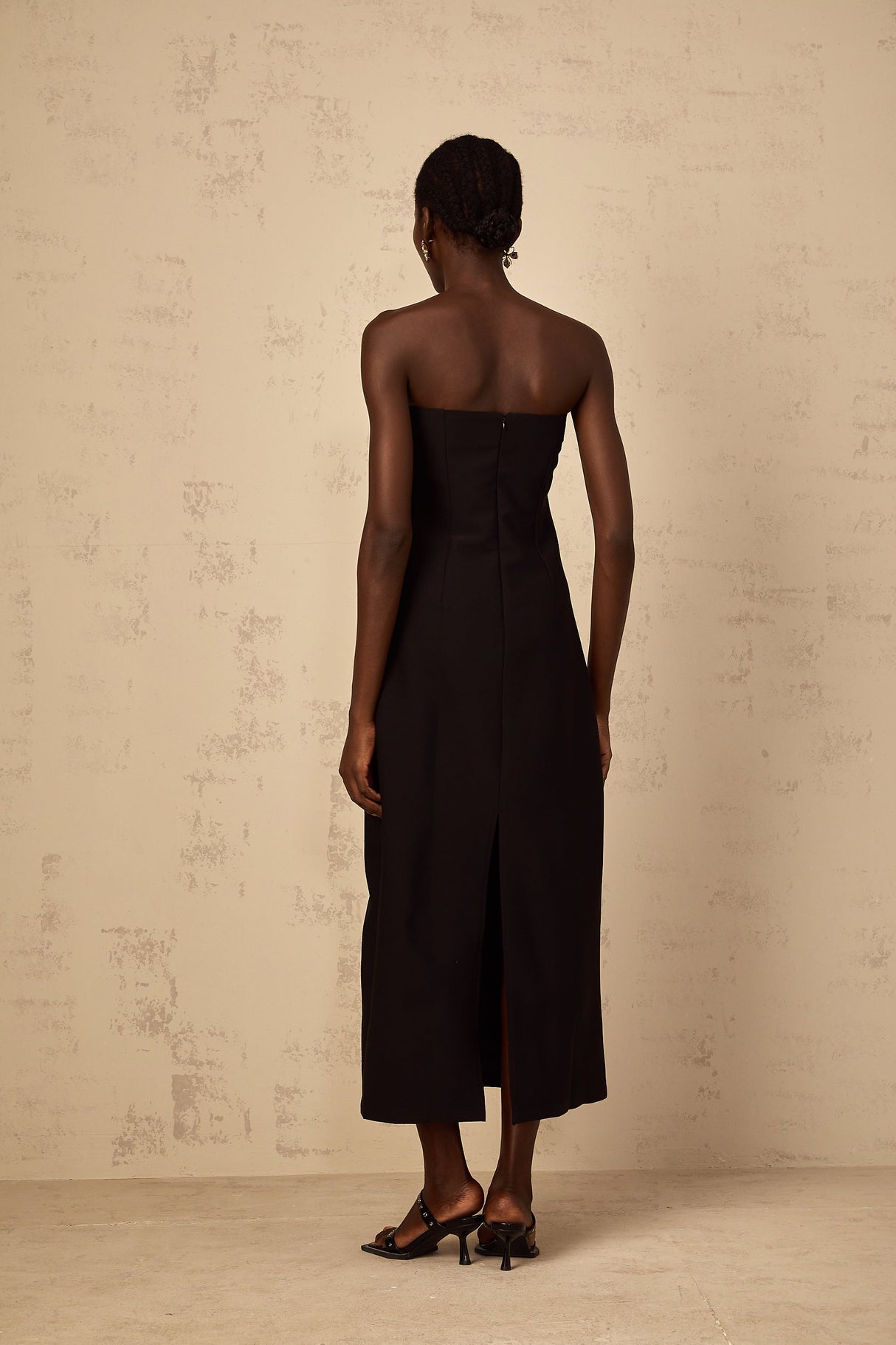 Aurohaya Irène Sequin Embroidered Off-Shoulder Midi Dress in Black