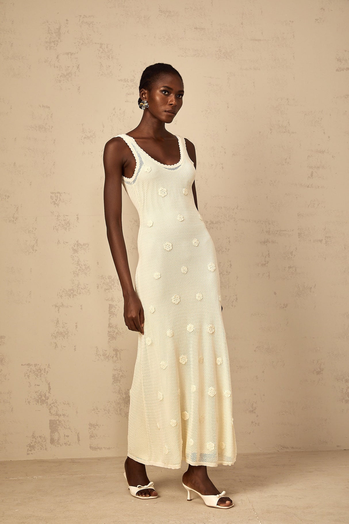 Aurohaya Eléonore Floral Embroidered Crochet Knit Maxi Dress