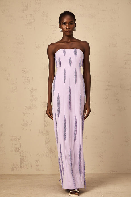 Aurohaya Émilie Purple Beaded Fringed Detail Maxi Dress