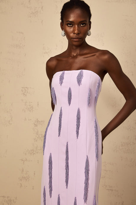 Aurohaya Émilie Purple Beaded Fringed Detail Maxi Dress