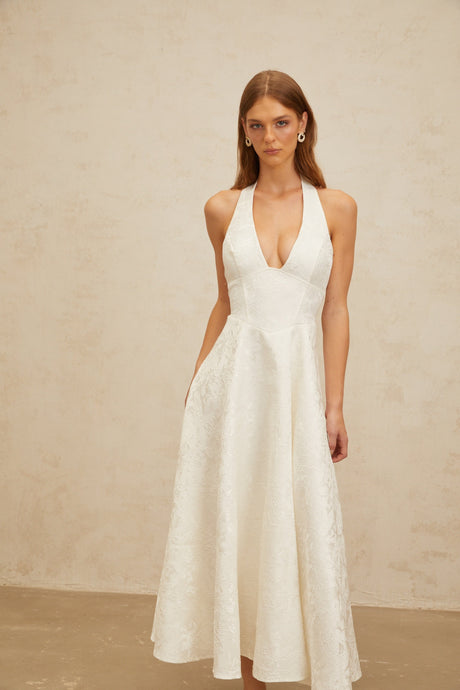 Aurohaya Céline White Glamorous Event Midi Dress