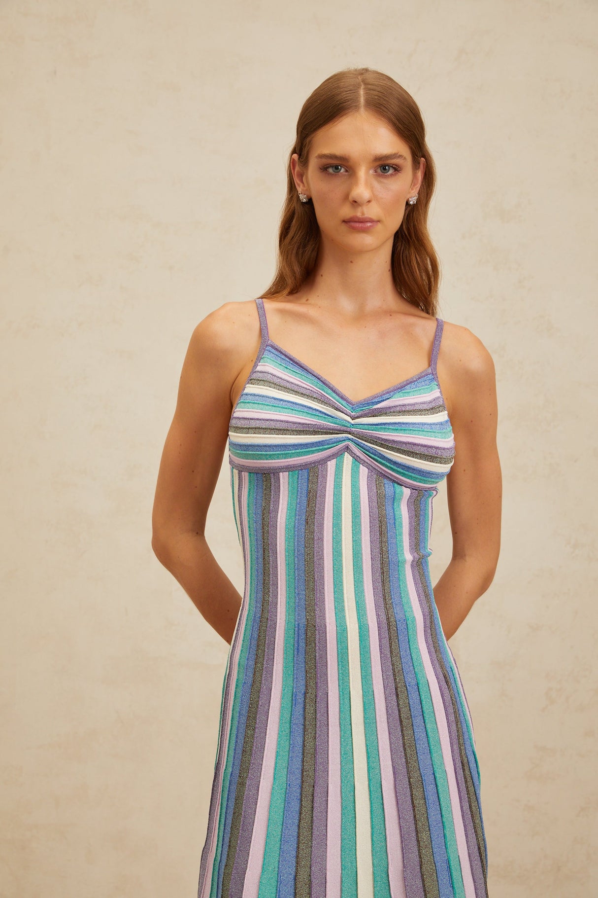 Aurohaya Bruyère Blue Striped Knit Midi Dress
