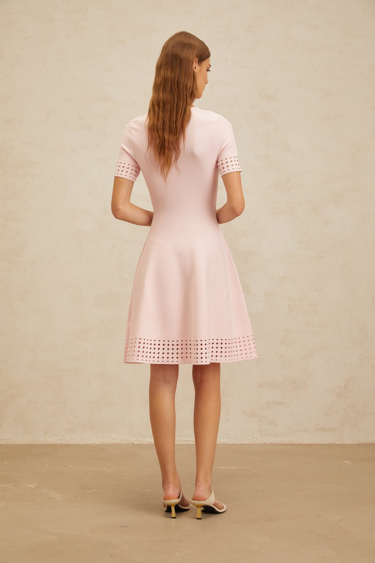 Aurohaya Isidore Pink Cut-Out Detail Knit Mini Dress