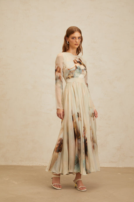 Aurohaya Manon Green Graphic Print Silk Maxi Dress