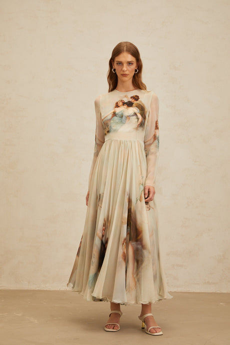 Aurohaya Manon Green Graphic Print Silk Maxi Dress