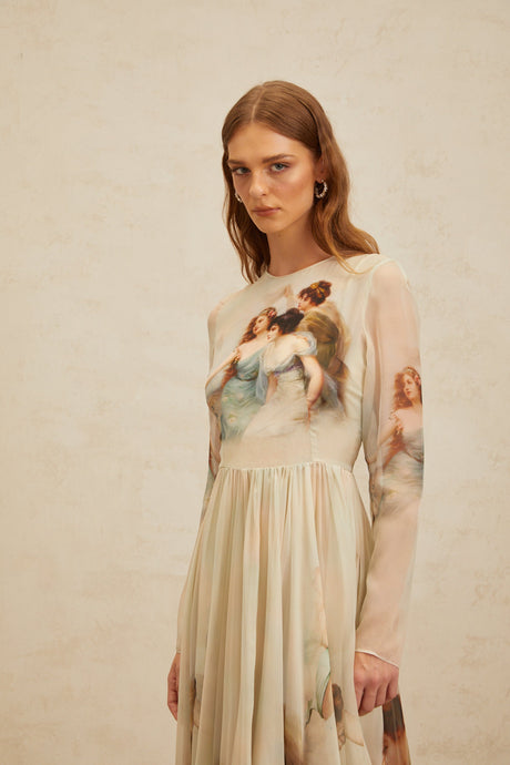 Aurohaya Manon Green Graphic Print Silk Maxi Dress