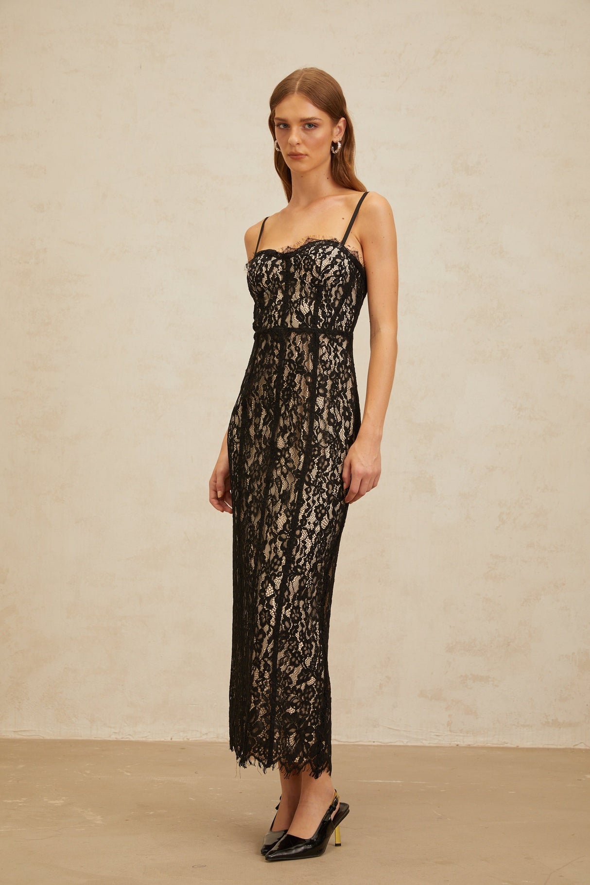 Aurohaya Giorgia Black Floral Lace Corset Maxi Dress