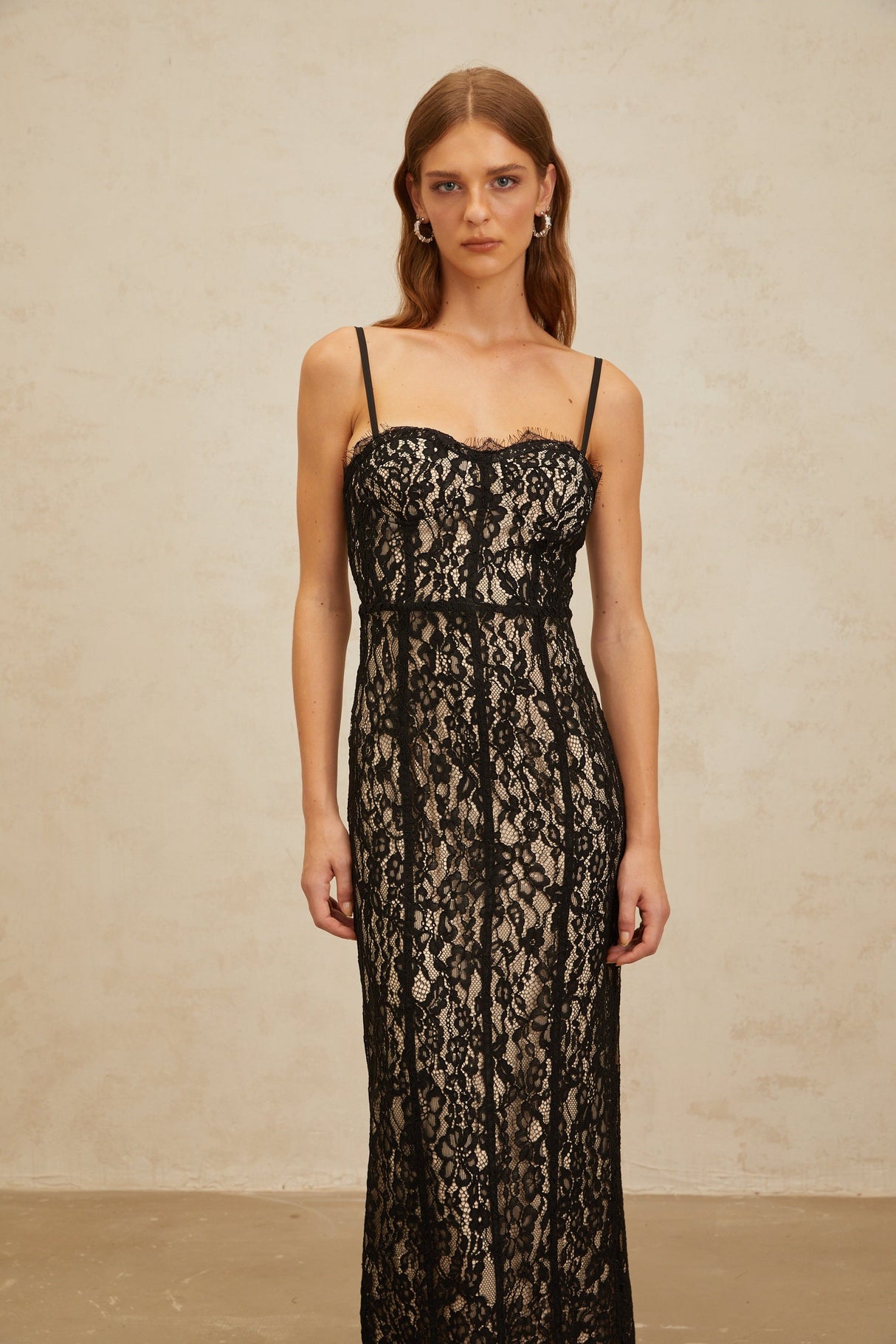 Aurohaya Giorgia Black Floral Lace Corset Maxi Dress