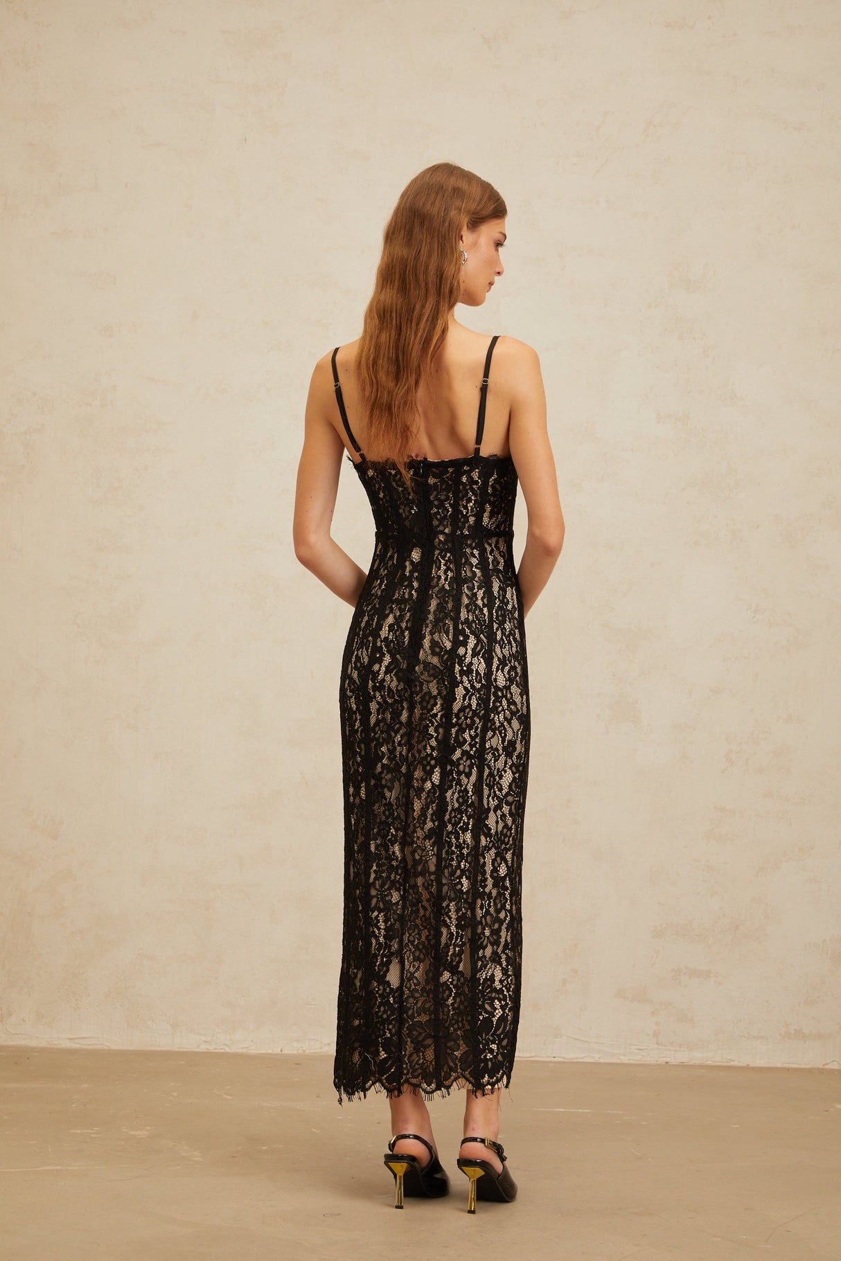Aurohaya Giorgia Black Floral Lace Corset Maxi Dress