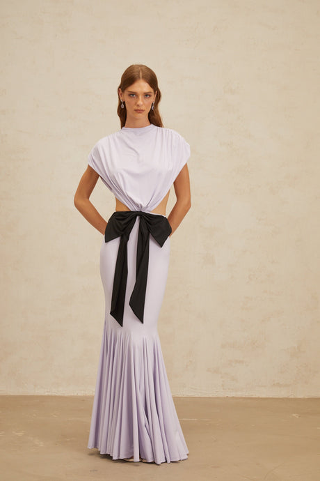 Aurohaya Manon Purple Bowknot Cut-Out Maxi Dress