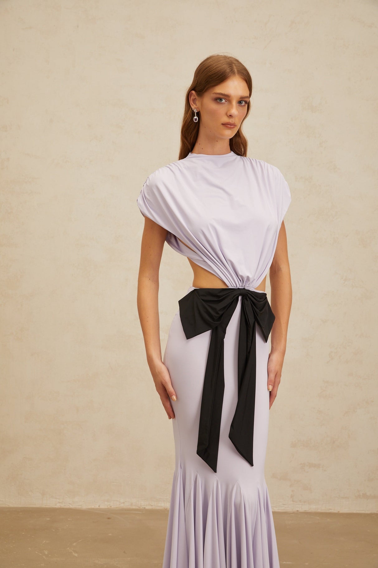 Aurohaya Manon Purple Bowknot Cut-Out Maxi Dress