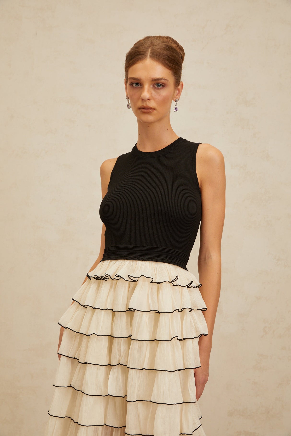 Aurohaya Anouk Contrast Color Tiered Panelled Midi Dress