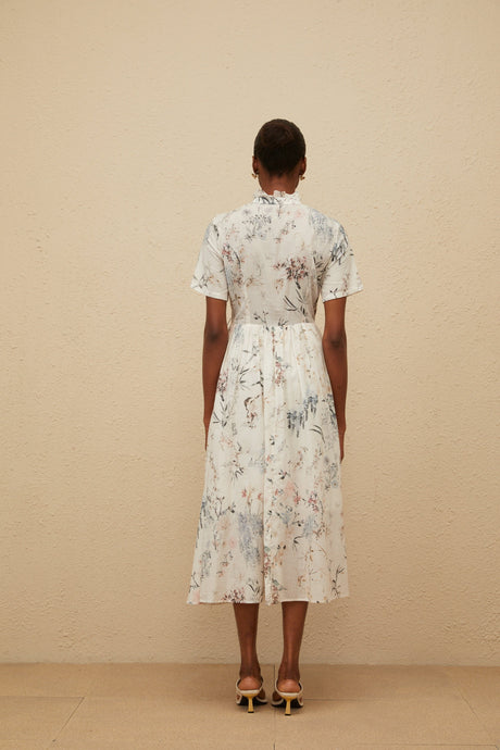 Aurohaya Héloïse White Floral Print Summer Midi Dress