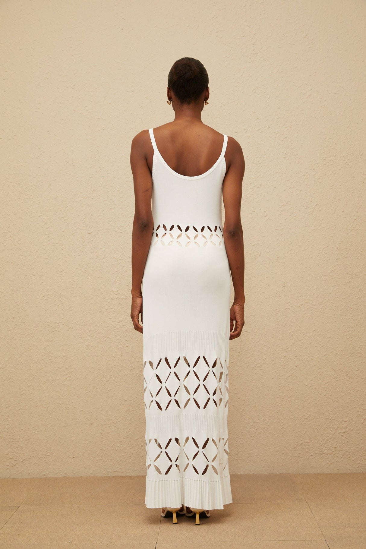 Aurohaya Blanche White Cutout Knit Maxi Dress
