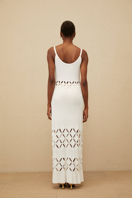 Aurohaya Blanche White Cutout Knit Maxi Dress