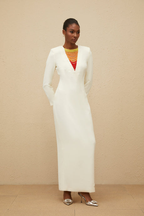 Aurohaya Rosée White Rhinestone Bead Embellished Maxi Dress