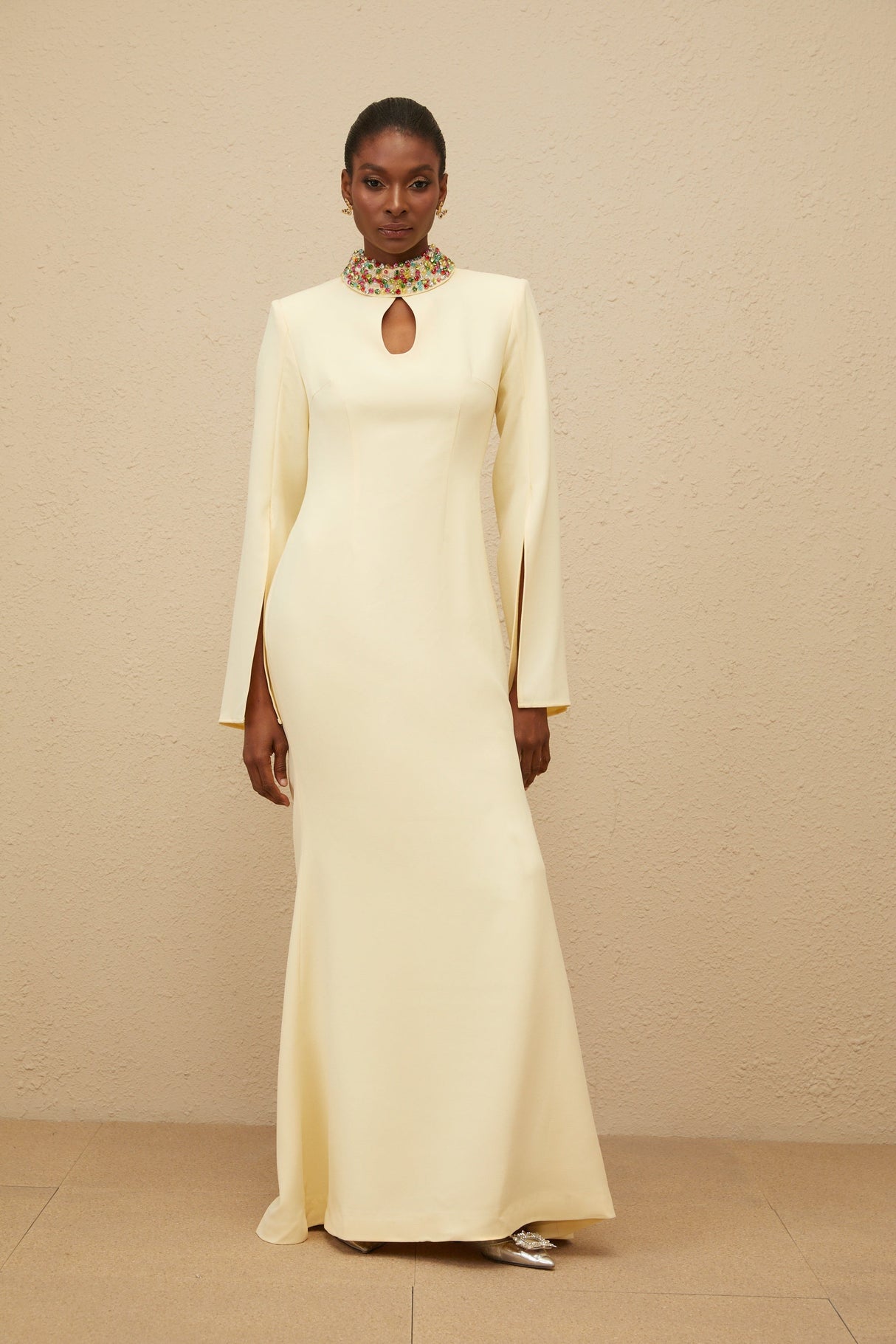 Aurohaya Majestueuse Yellow Keyhole-Detail Mermaid Gown