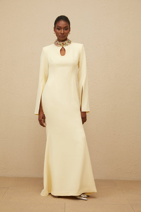 Aurohaya Majestueuse Yellow Keyhole-Detail Mermaid Gown