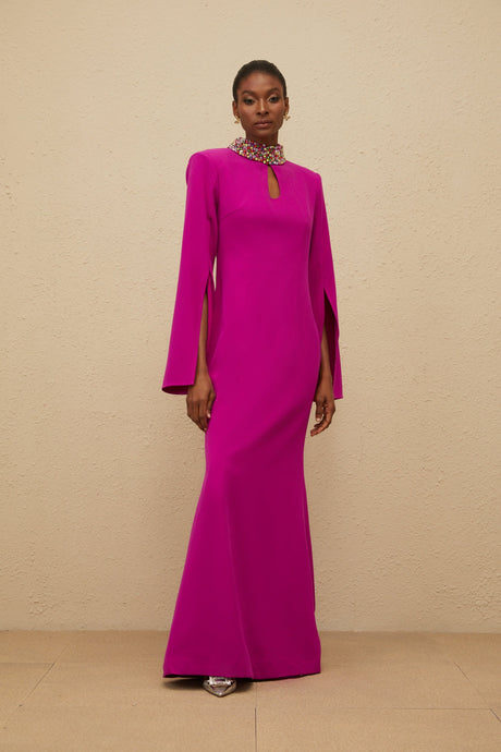 Aurohaya Majestueuse Fuchsia Keyhole-Detail Mermaid Gown