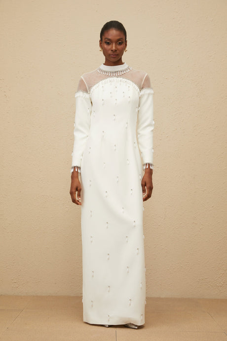Aurohaya Céline White Embellished Evening Maxi Gown