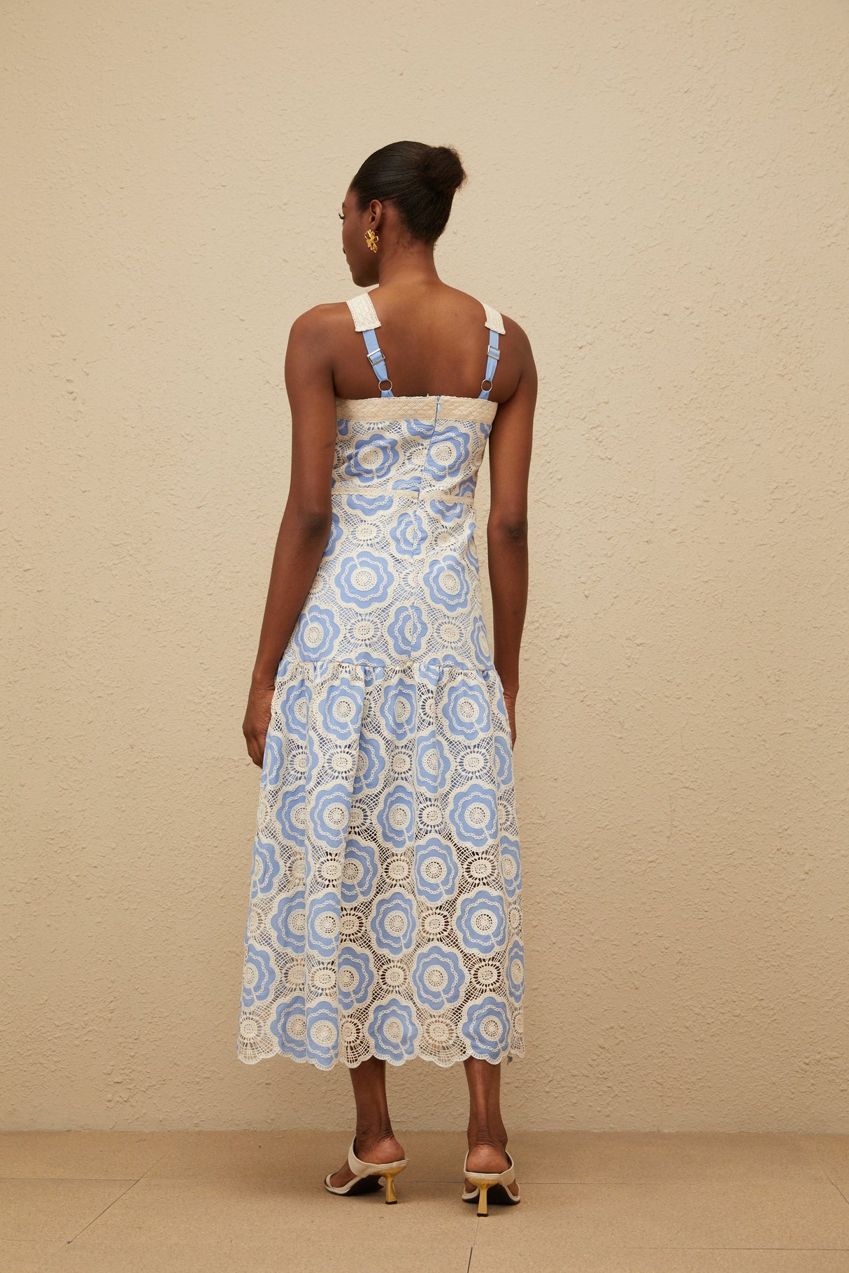 Aurohaya Frivole Blue Crochet Floral Midi Dress