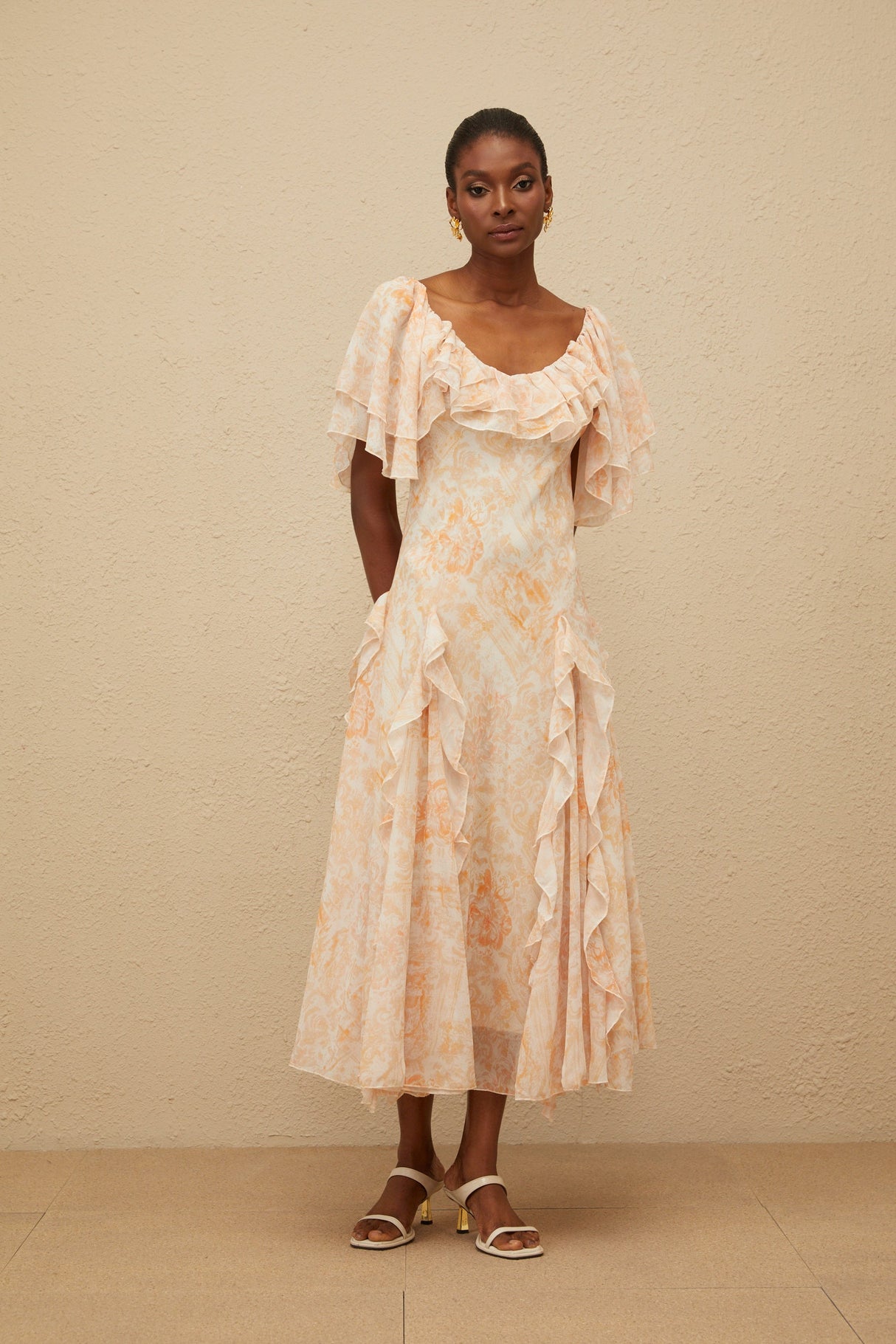 Aurohaya Aurore Ruffled Floral Midi Dress