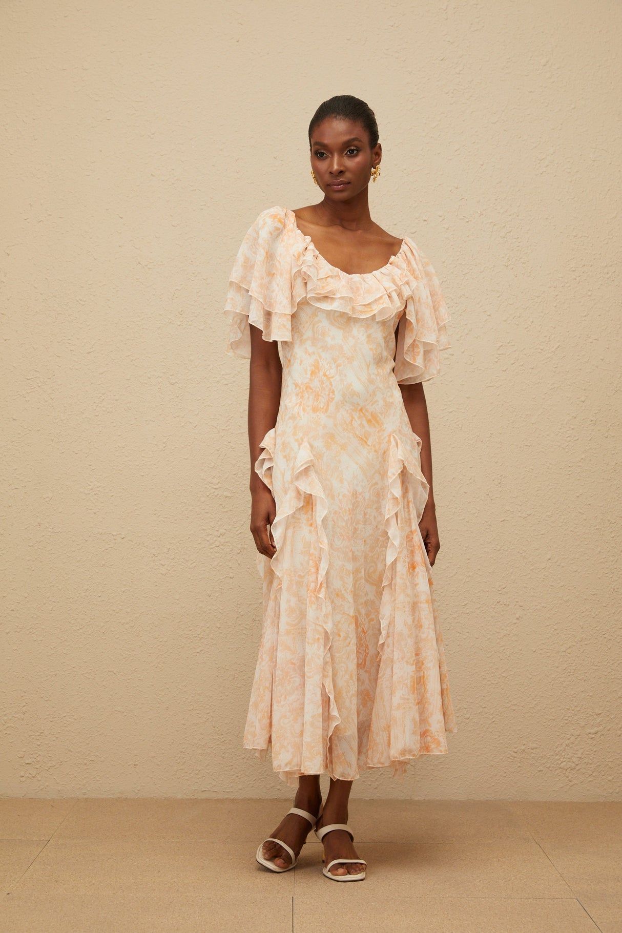 Aurohaya Aurore Ruffled Floral Midi Dress