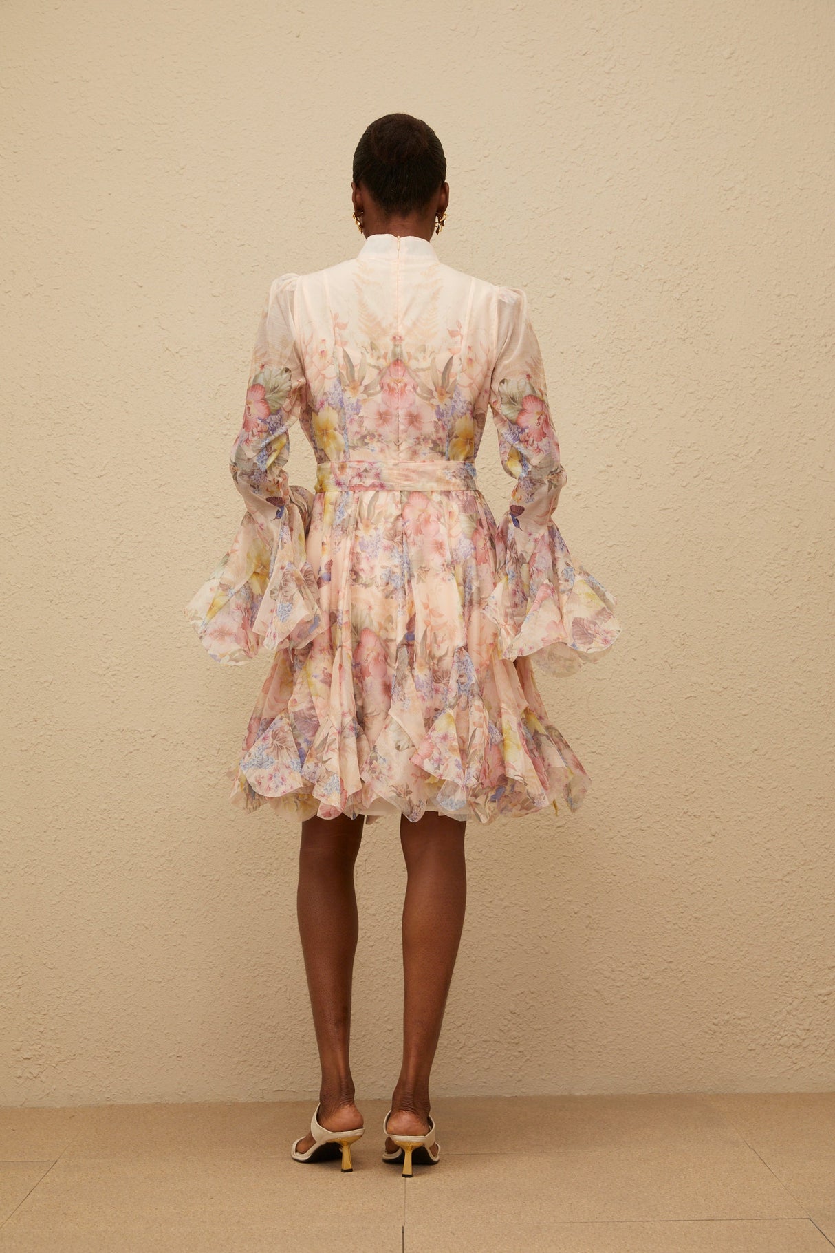 Aurohaya Aya Pink Godet Floral Mini Dress