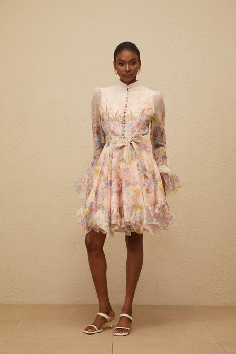 Aurohaya Aya Pink Godet Floral Mini Dress