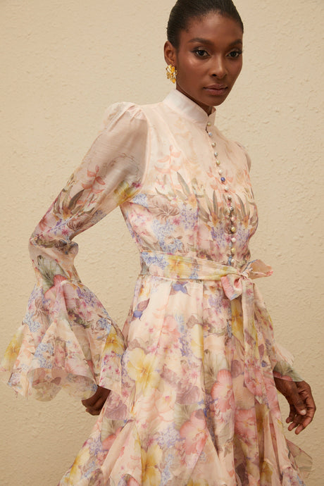 Aurohaya Aya Pink Godet Floral Mini Dress