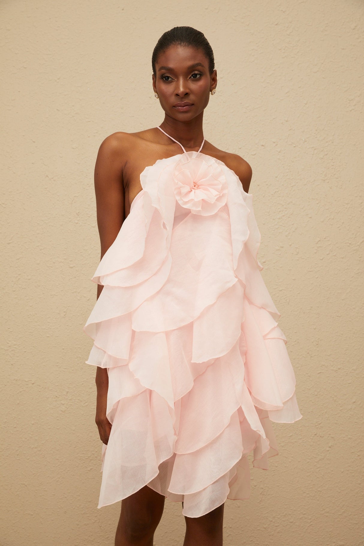 Aurohaya Lucie Pink Tiered Ruffled Mini Dress