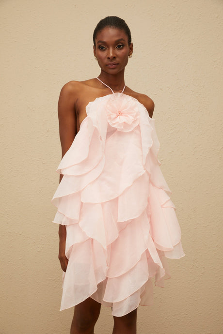 Aurohaya Lucie Pink Tiered Ruffled Mini Dress