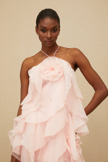 Aurohaya Lucie Pink Tiered Ruffled Mini Dress