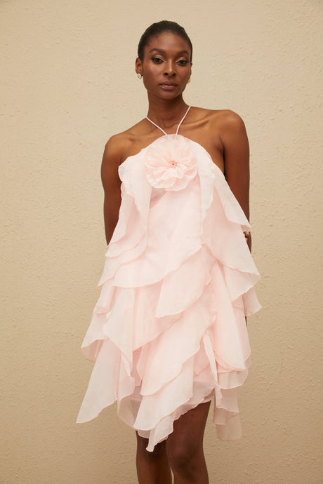 Aurohaya Lucie Pink Tiered Ruffled Mini Dress