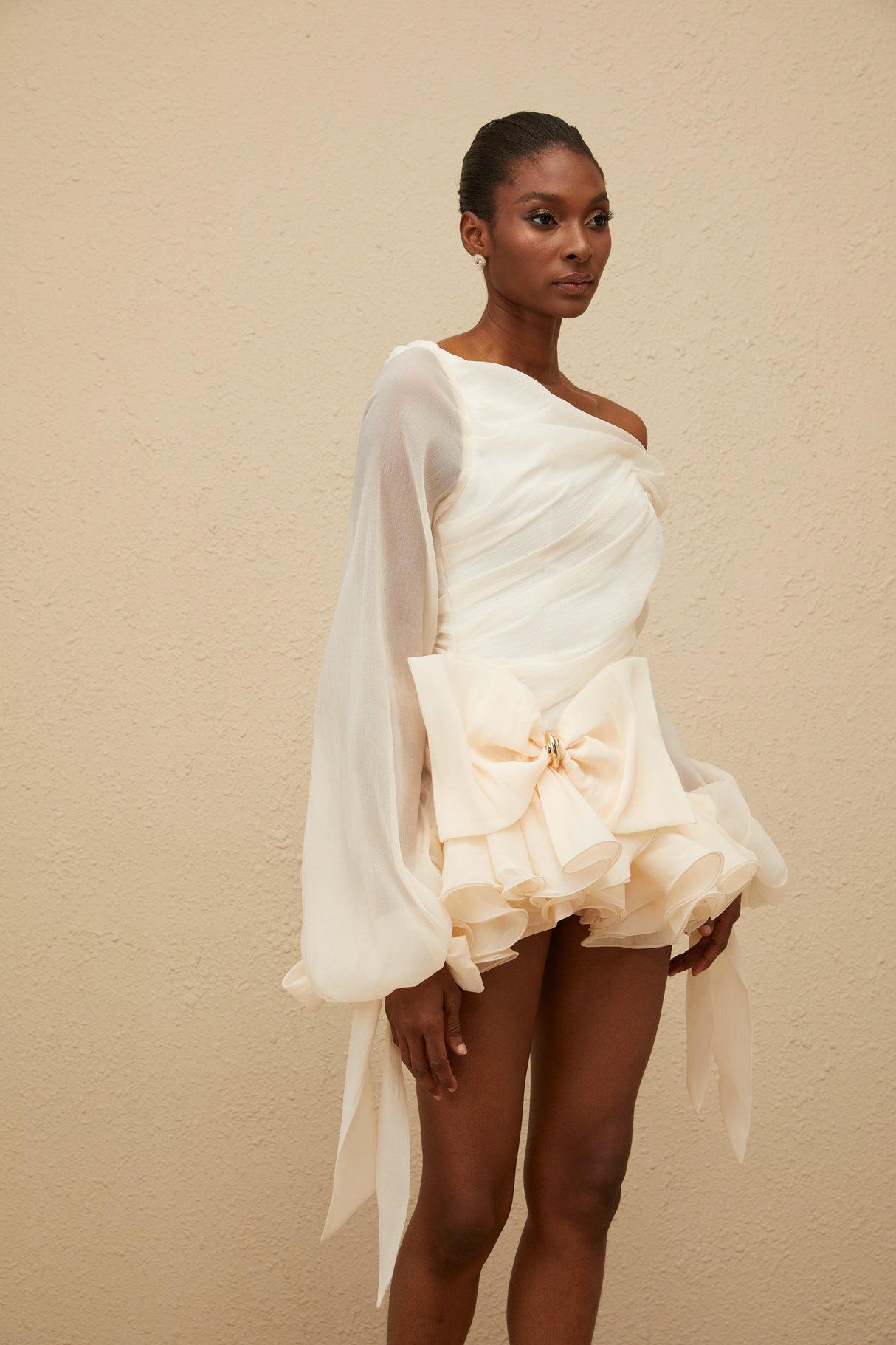 Aurohaya Irina White Bowknot Bubble Mini Dress