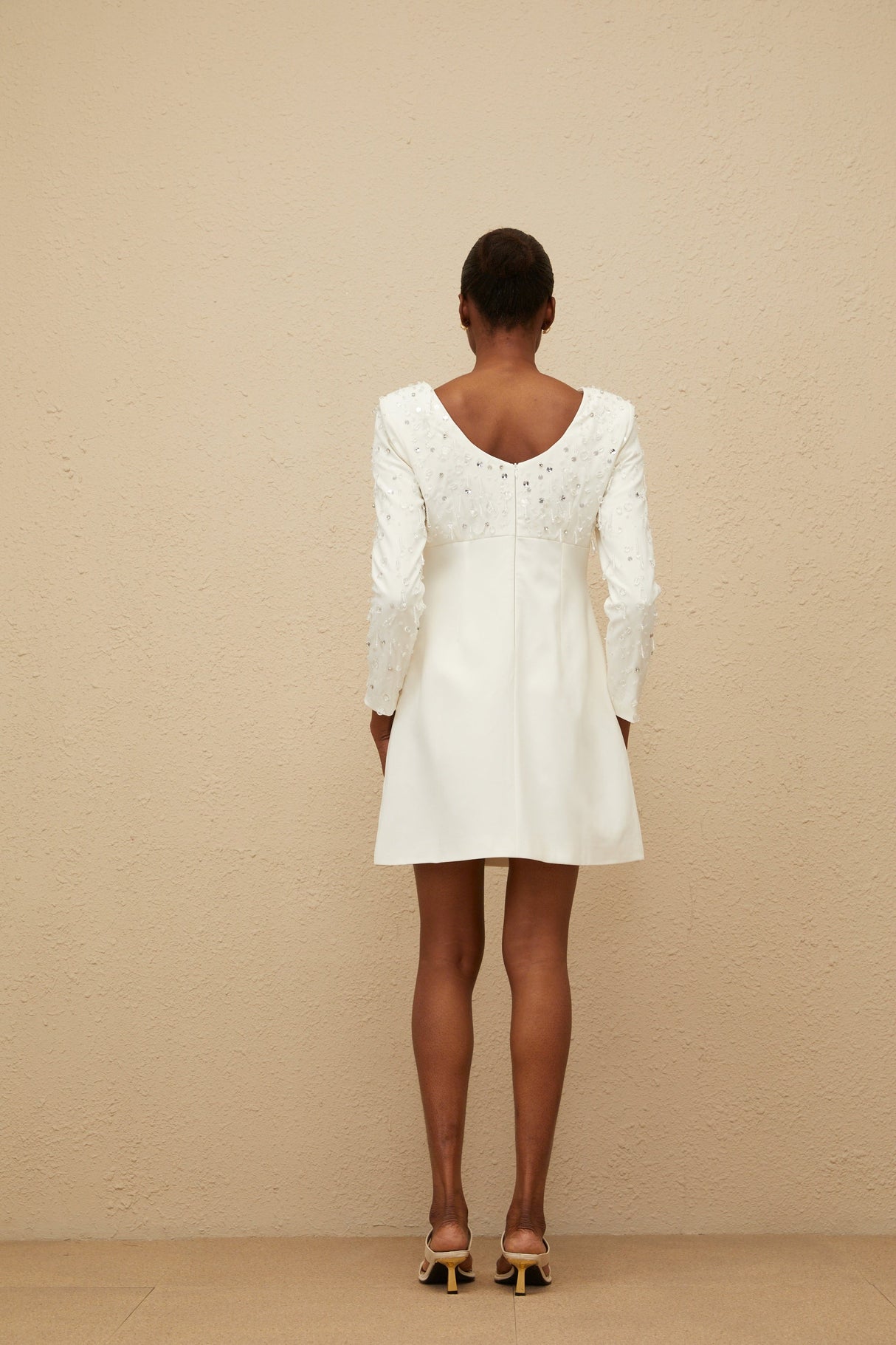 Aurohaya Aurore White Embellished A-line Mini Dress