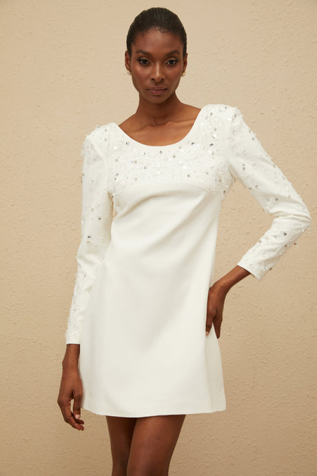 Aurohaya Aurore White Embellished A-line Mini Dress