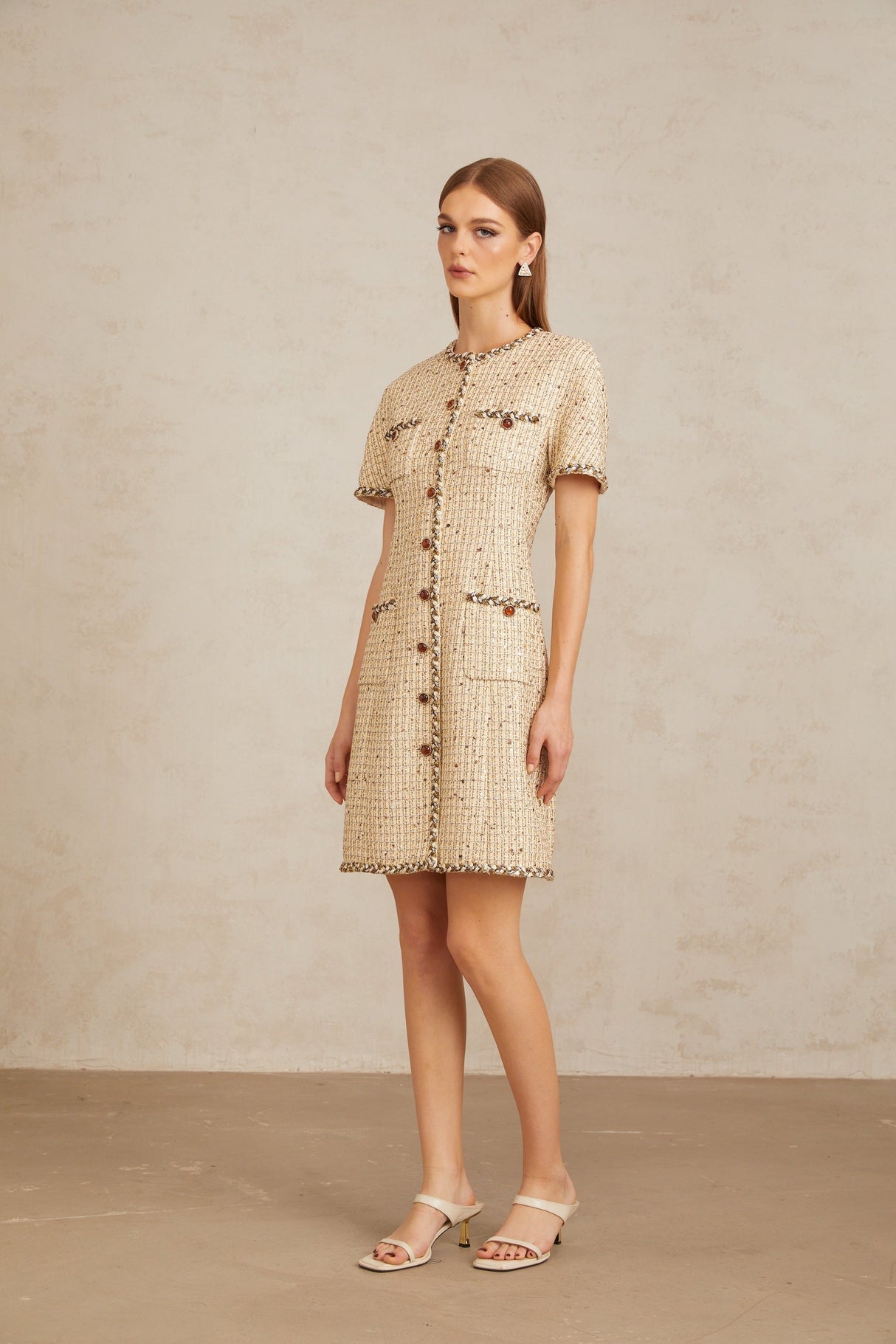 Aurohaya Énergie Neutral A-Line Tweed Mini Dress