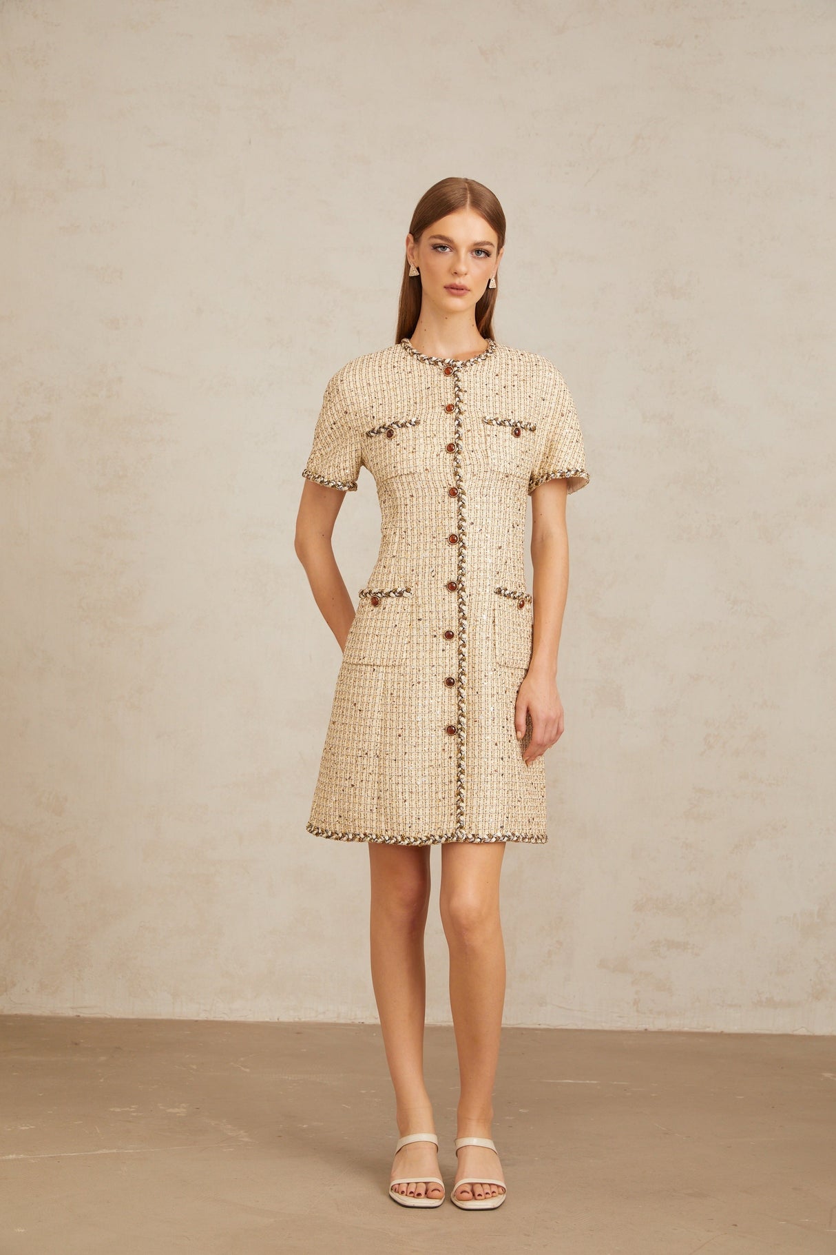 Aurohaya Énergie Neutral A-Line Tweed Mini Dress