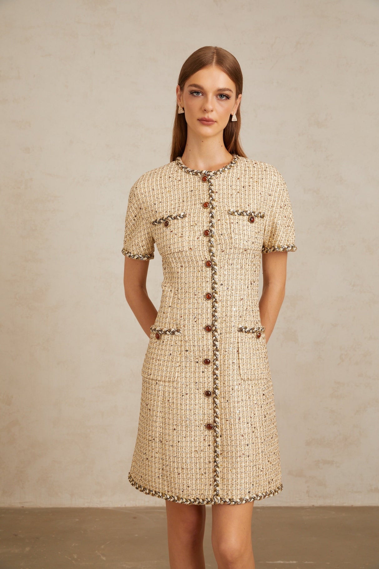Aurohaya Énergie Neutral A-Line Tweed Mini Dress