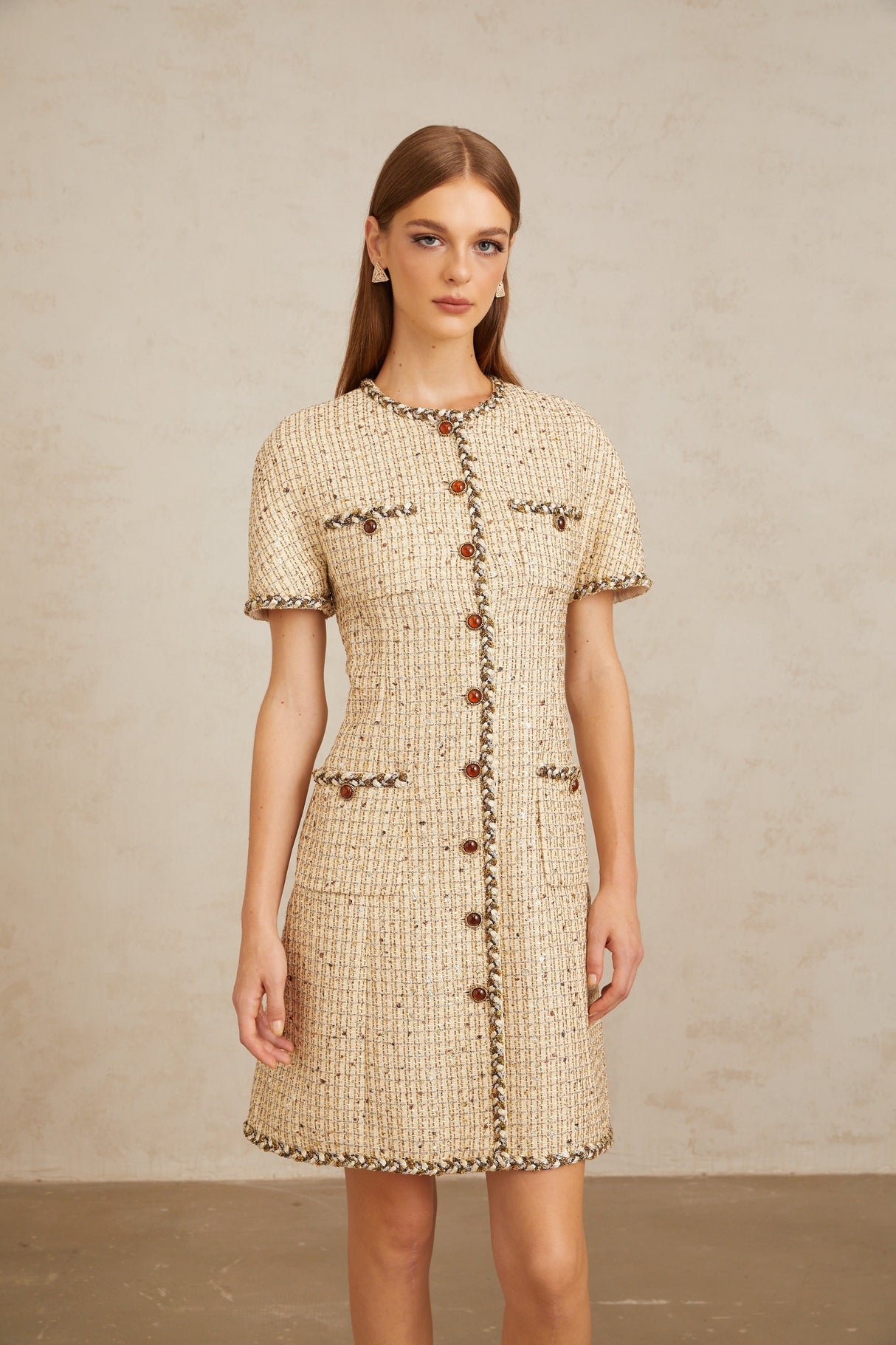 Aurohaya Énergie Neutral A-Line Tweed Mini Dress