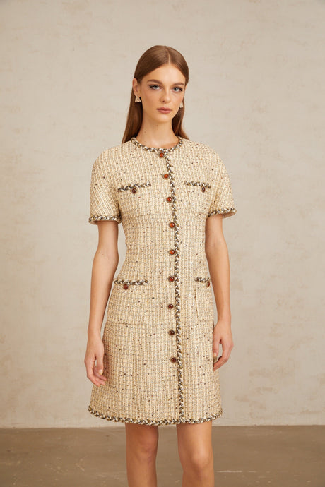 Aurohaya Énergie Neutral A-Line Tweed Mini Dress