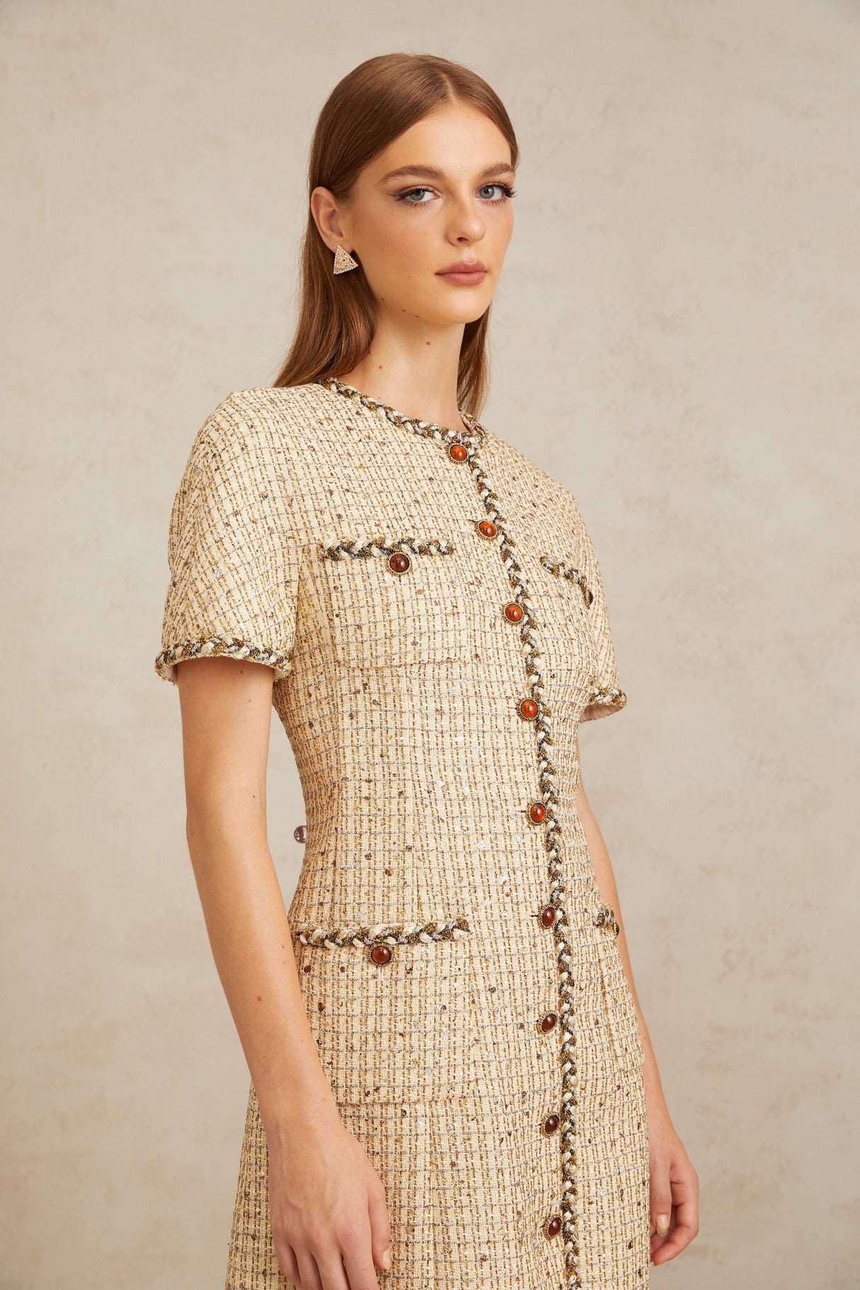 Aurohaya Énergie Neutral A-Line Tweed Mini Dress