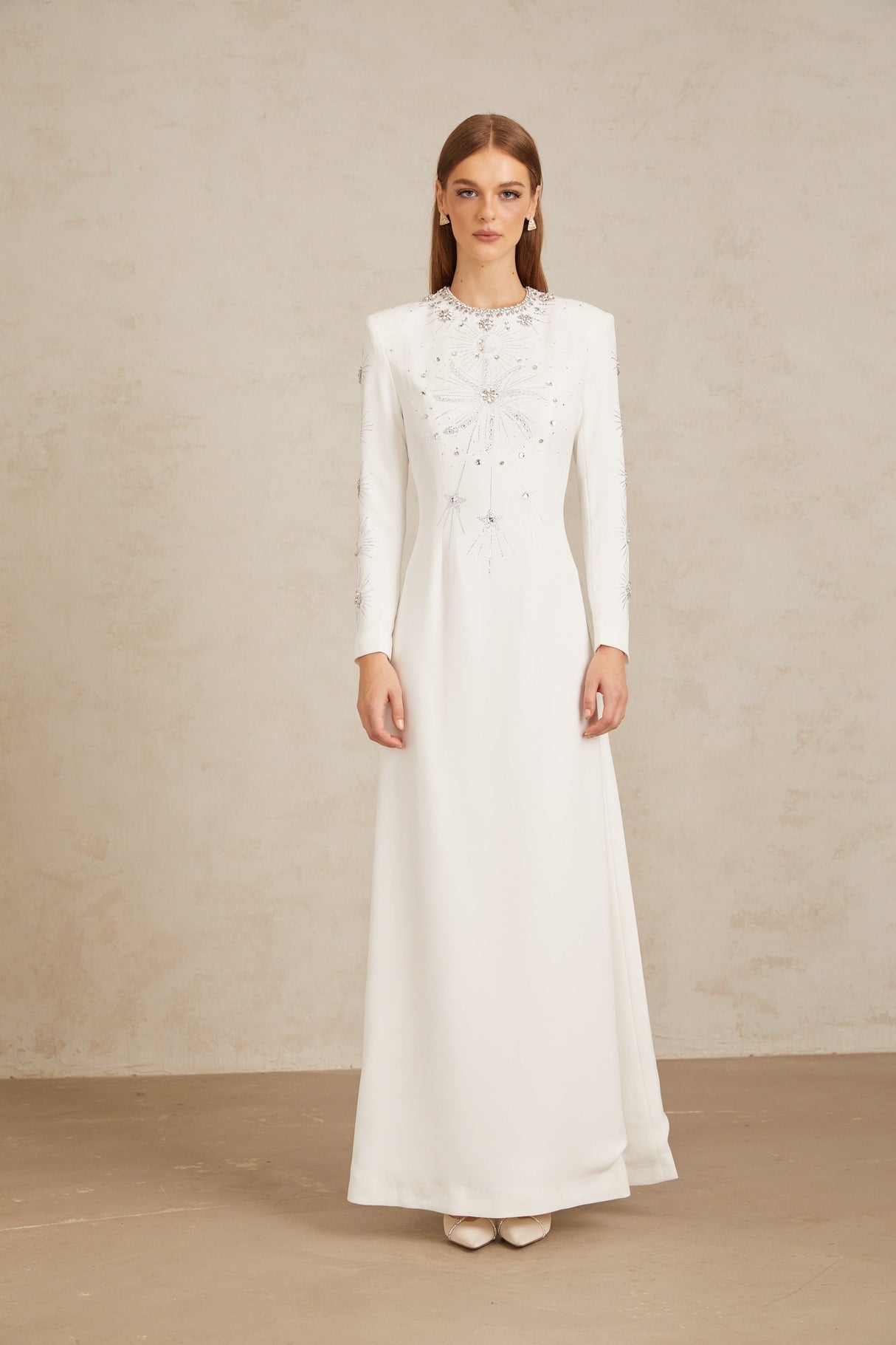 Aurohaya Aloïse White Embellished Maxi Gown