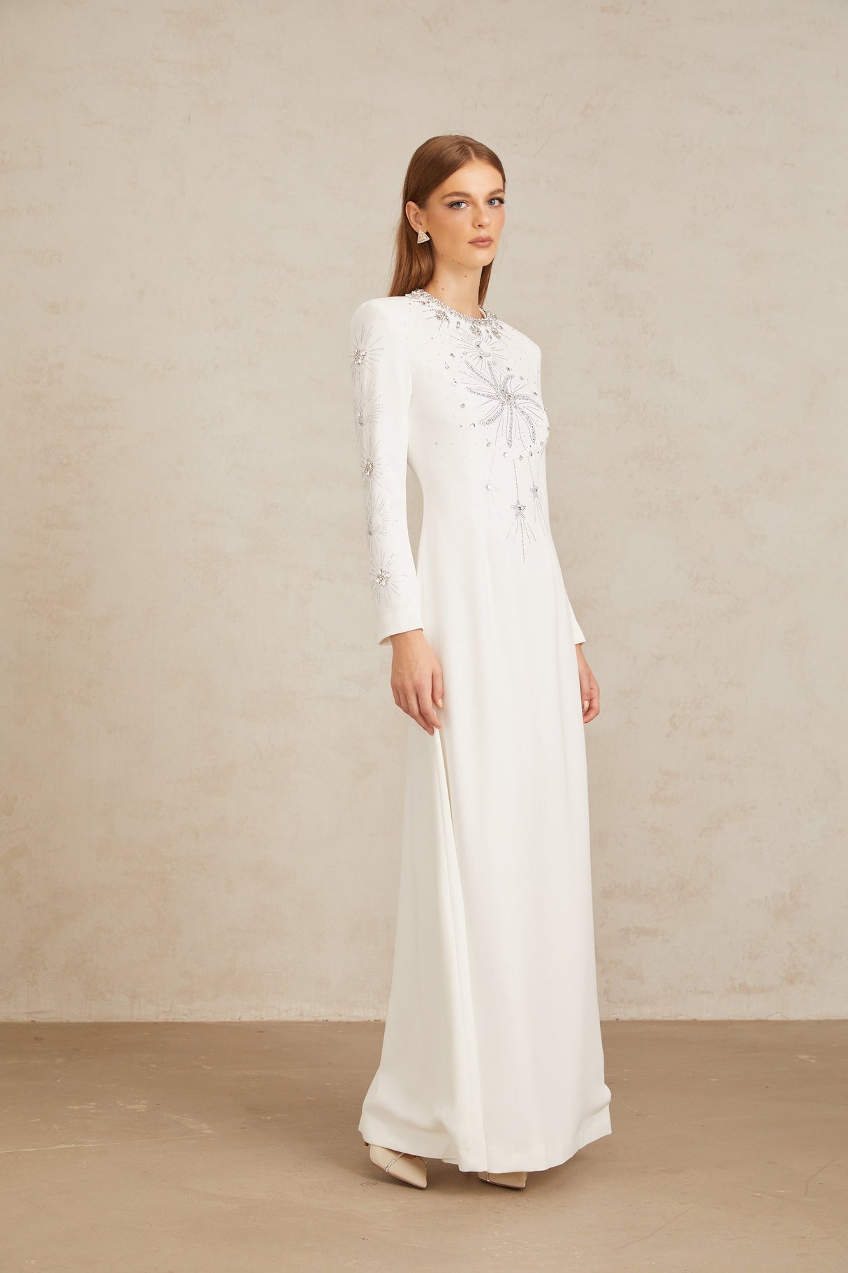 Aurohaya Aloïse White Embellished Maxi Gown