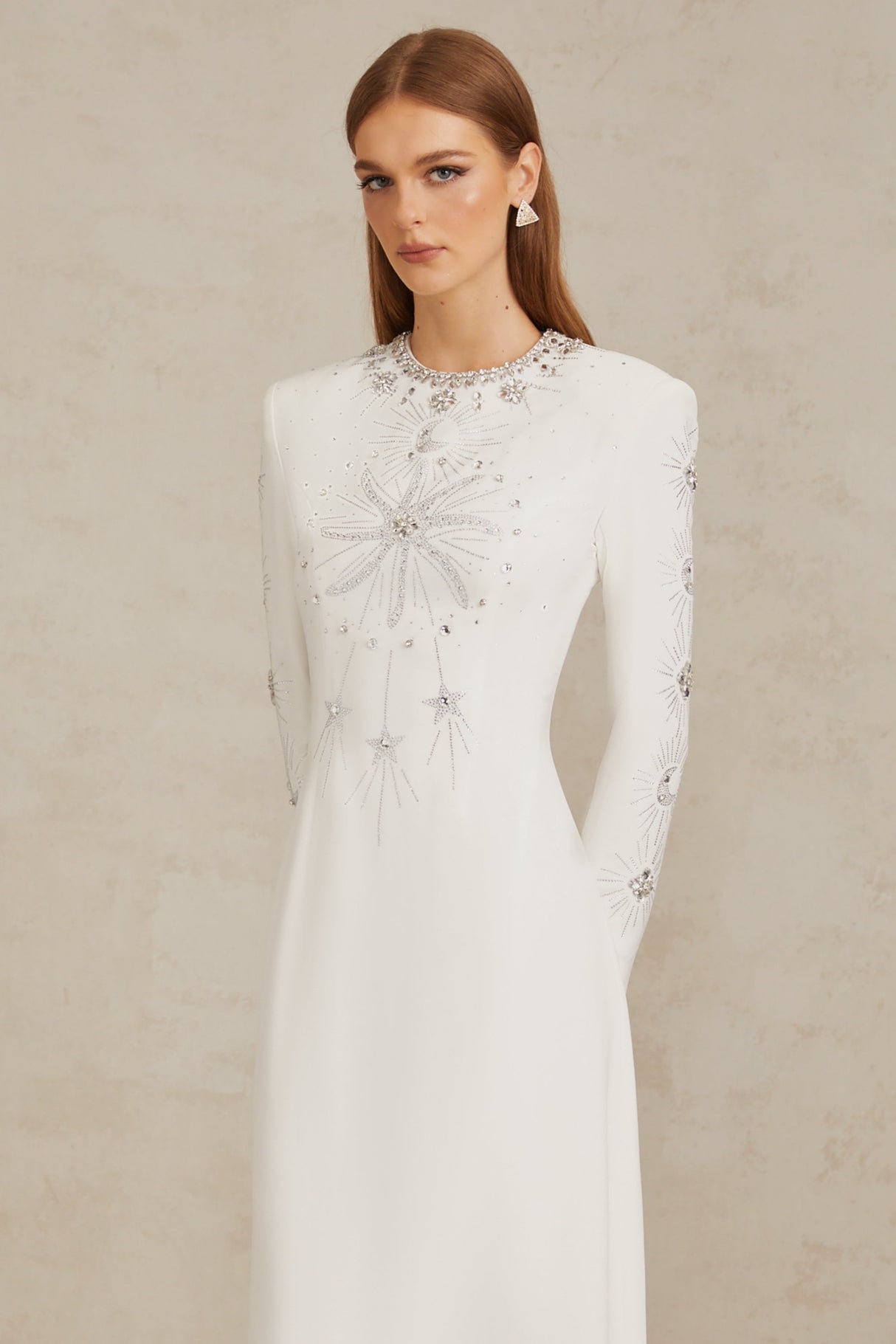 Aurohaya Aloïse White Embellished Maxi Gown